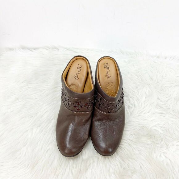 eurosoft Sofft 6 M Womens Brown Leather Stude Slide Heeled Clogs - Picture 6 of 11